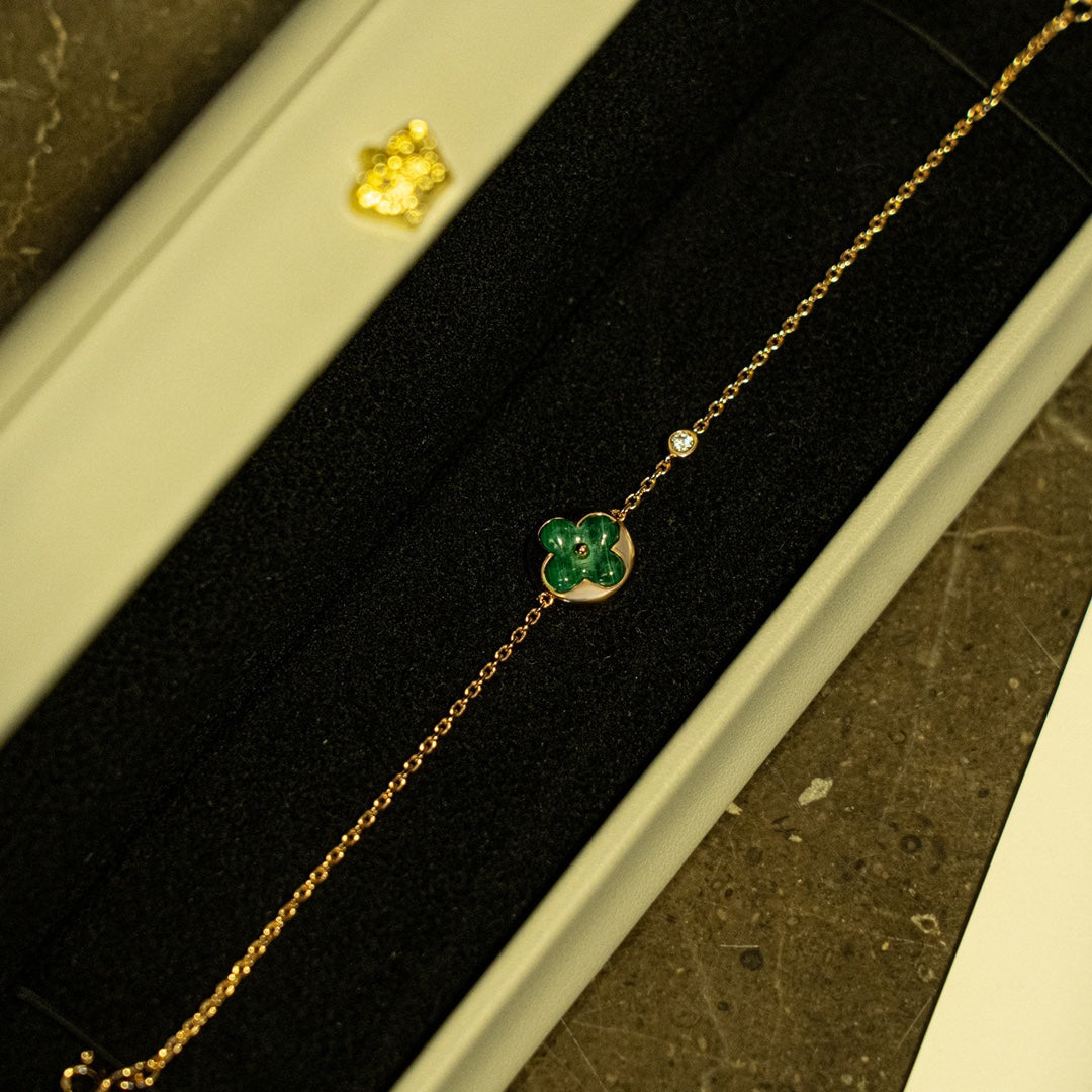 [Am jewelry]SUN MALACHITE 1 DIAMOND PINK GOLD BRACELET