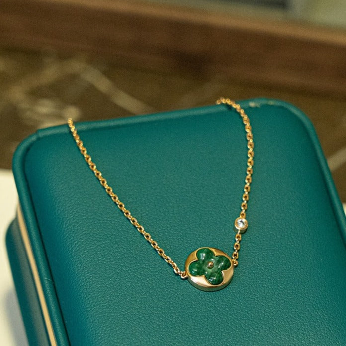 [Am jewelry]SUN MALACHITE 1 DIAMOND PINK GOLD BRACELET