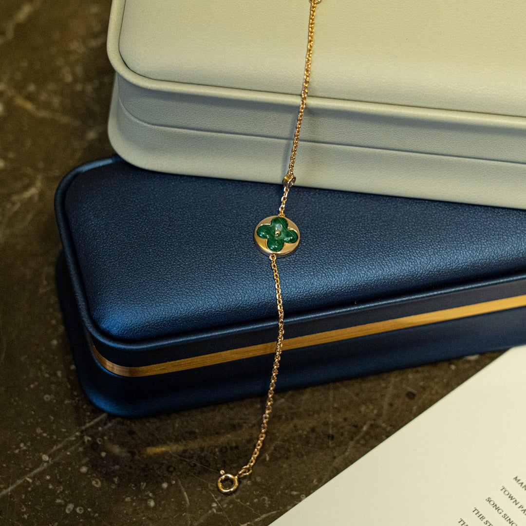 [Am jewelry]SUN MALACHITE 1 DIAMOND PINK GOLD BRACELET
