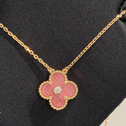 [Am jewelry]CLOVER 15MM DIAMOND RHODONITE NECKLACE
