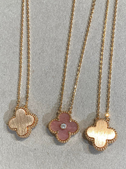 [Am jewelry]CLOVER 15MM DIAMOND RHODONITE NECKLACE