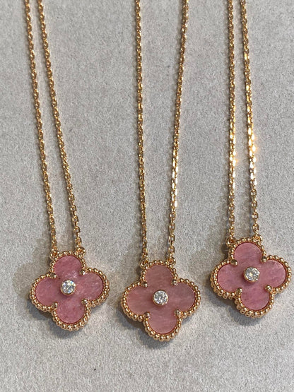 [Am jewelry]CLOVER 15MM DIAMOND RHODONITE NECKLACE