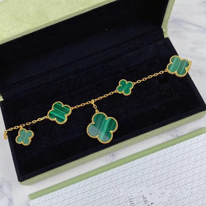 [Am jewelry]MAGIC CLOVER MALACHITE GOLD BRACELET 5 MOTIFS