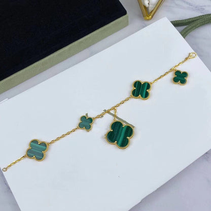 [Am jewelry]MAGIC CLOVER MALACHITE GOLD BRACELET 5 MOTIFS