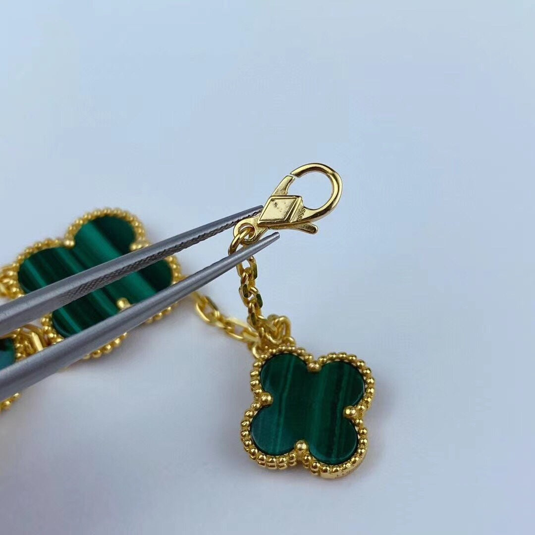 [Am jewelry]MAGIC CLOVER MALACHITE GOLD BRACELET 5 MOTIFS