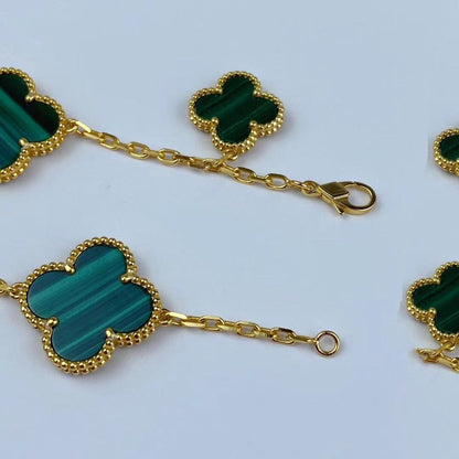 [Am jewelry]MAGIC CLOVER MALACHITE GOLD BRACELET 5 MOTIFS