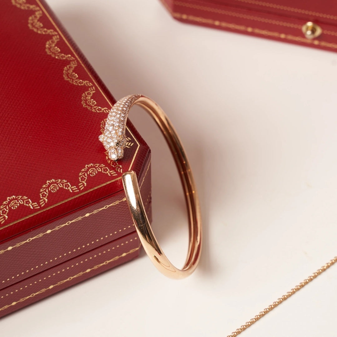 [Am jewelry]PANTHERE ROSE GOLD DIAMOND OPEN BRACELET