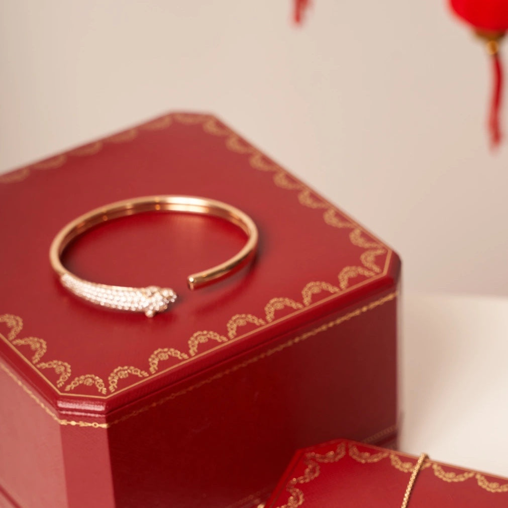 [Am jewelry]PANTHERE ROSE GOLD DIAMOND OPEN BRACELET