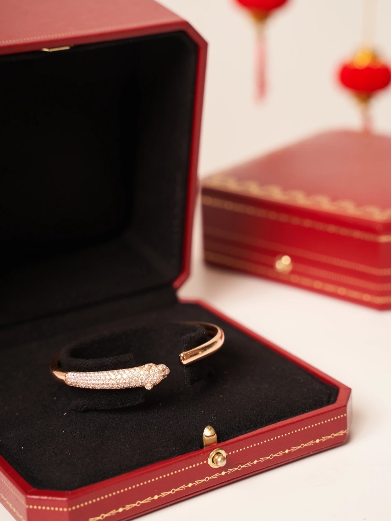 [Am jewelry]PANTHERE ROSE GOLD DIAMOND OPEN BRACELET