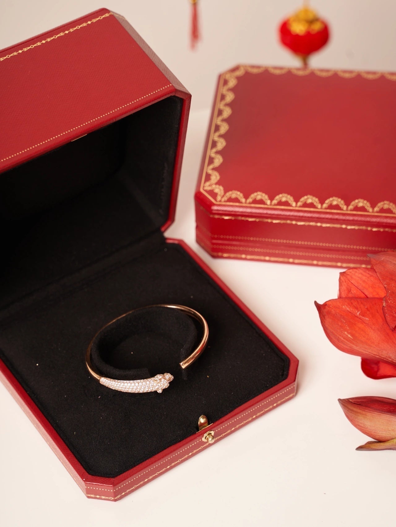 [Am jewelry]PANTHERE ROSE GOLD DIAMOND OPEN BRACELET