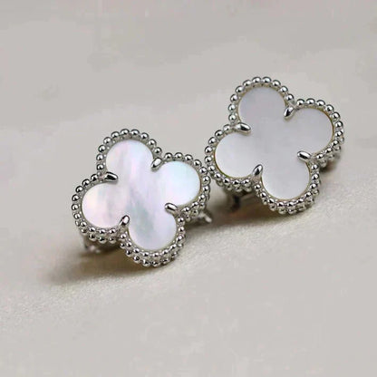 [Am jewelry]CLOVER MEDIUM 1 MOTIFS  WHITE MOP EARRINGS SILVER