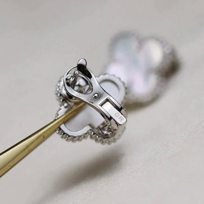 [Am jewelry]CLOVER MEDIUM 1 MOTIFS  WHITE MOP EARRINGS SILVER