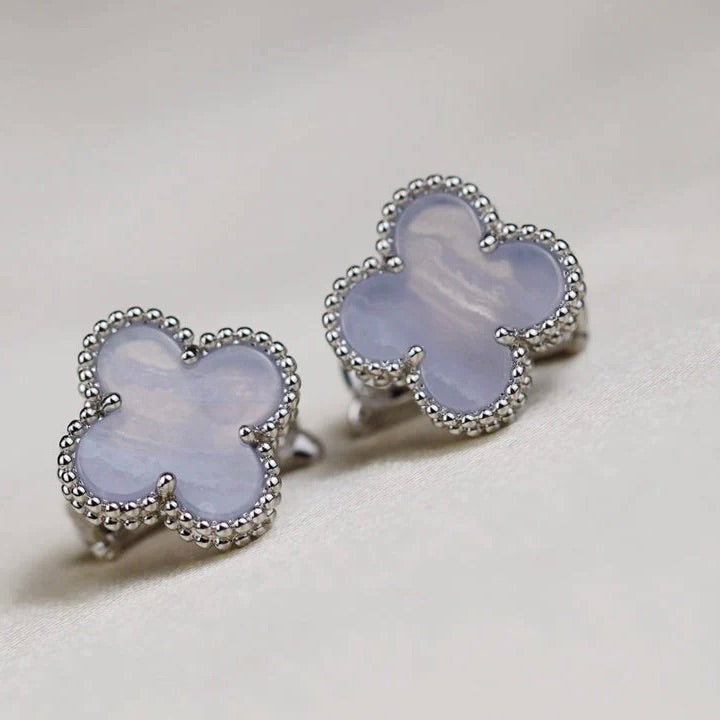 [Am jewelry]CLOVER MEDIUM 1 MOTIFS  WHITE MOP EARRINGS SILVER