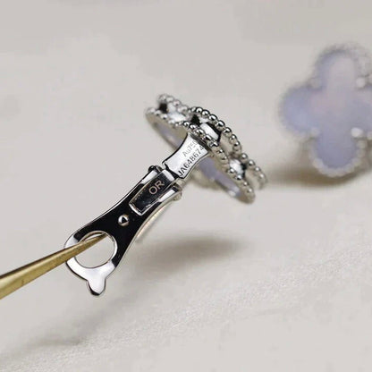 [Am jewelry]CLOVER MEDIUM 1 MOTIFS  WHITE MOP EARRINGS SILVER