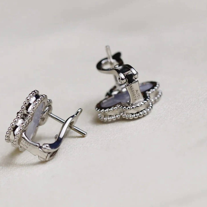 [Am jewelry]CLOVER MEDIUM 1 MOTIFS  WHITE MOP EARRINGS SILVER