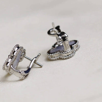 [Am jewelry]CLOVER MEDIUM 1 MOTIFS  WHITE MOP EARRINGS SILVER