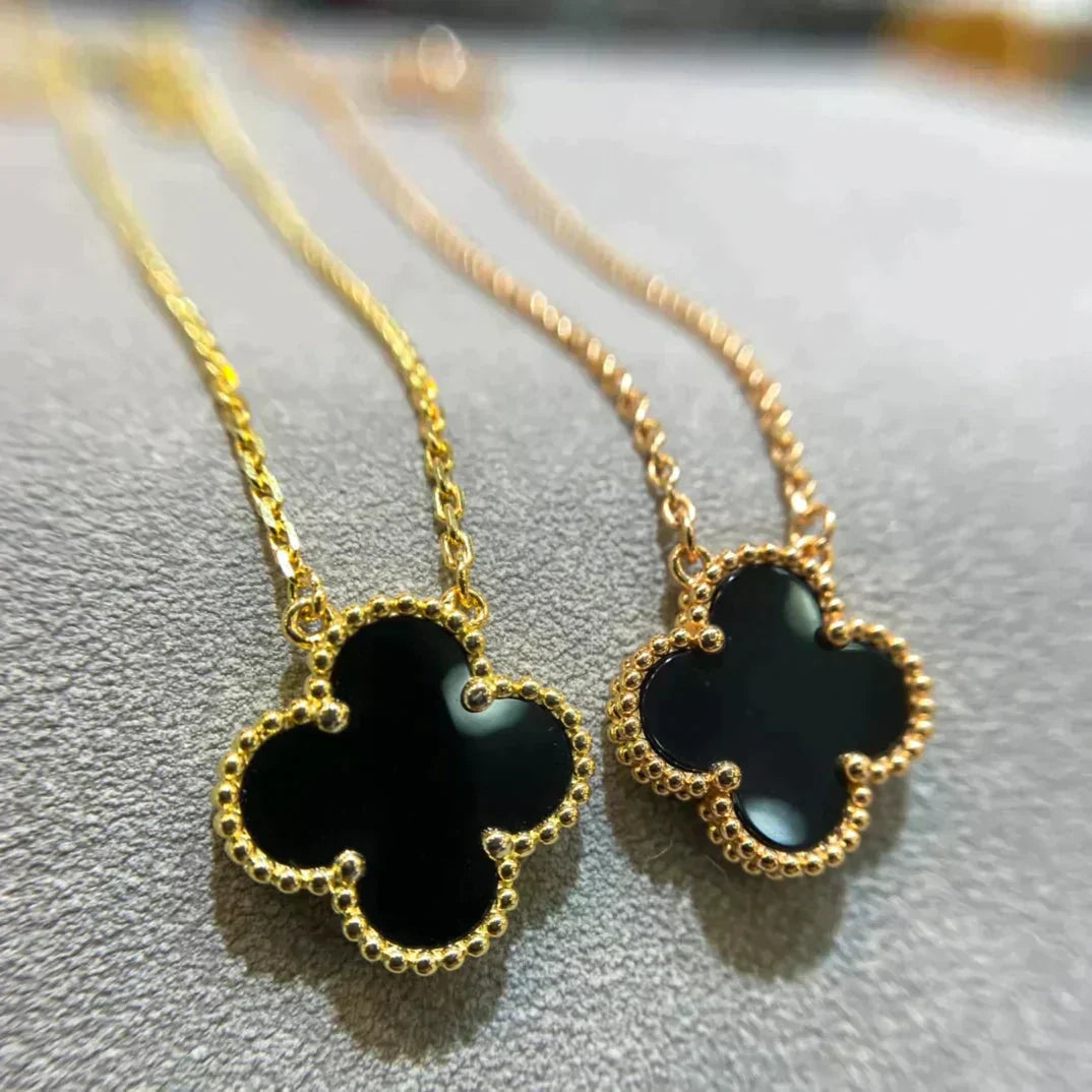 [Am jewelry]CLOVER 15MM BLACK ONYX SINGLE FLOWER NECKLACE