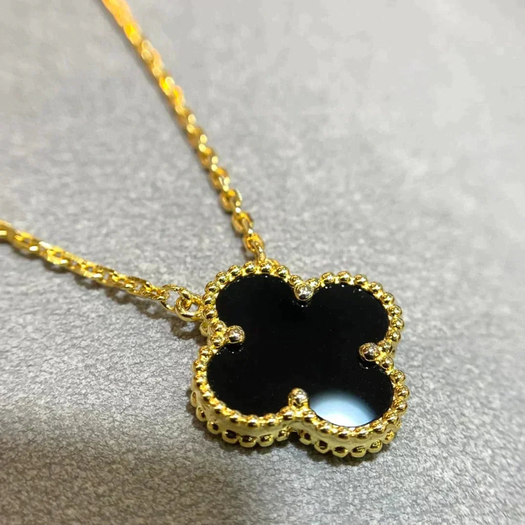 [Am jewelry]CLOVER 15MM BLACK ONYX SINGLE FLOWER NECKLACE