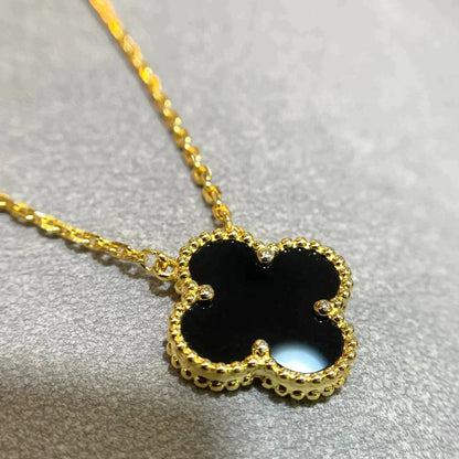 [Am jewelry]CLOVER 15MM BLACK ONYX SINGLE FLOWER NECKLACE