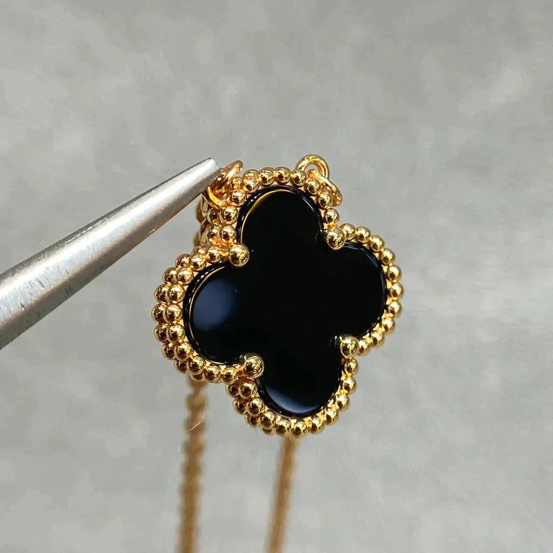 [Am jewelry]CLOVER 15MM BLACK ONYX SINGLE FLOWER NECKLACE