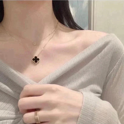[Am jewelry]CLOVER 15MM BLACK ONYX SINGLE FLOWER NECKLACE