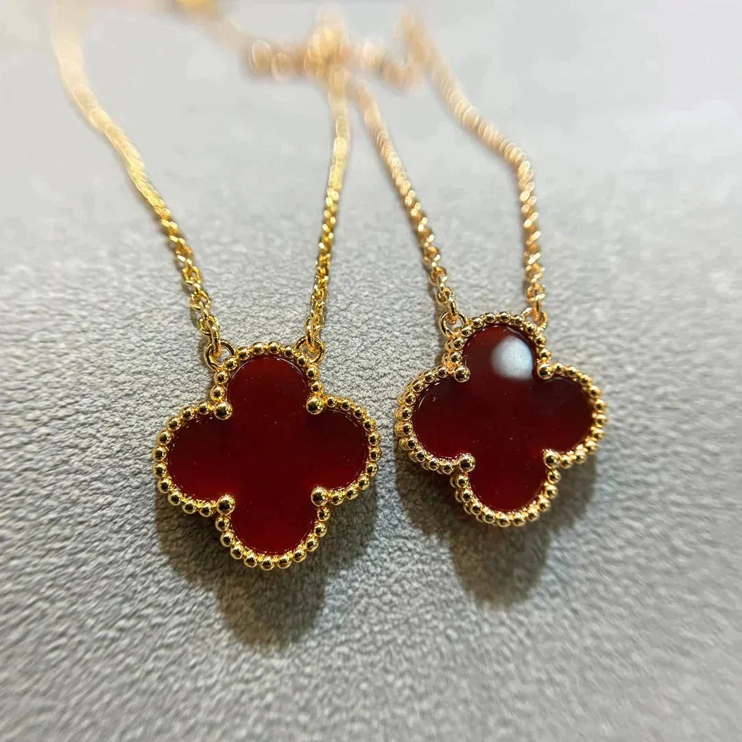 [Am jewelry]CLOVER 15MM CARNELIAN SINGLE FLOWER NECKLACE