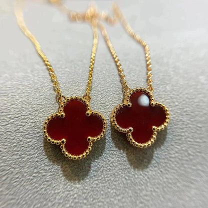 [Am jewelry]CLOVER 15MM CARNELIAN SINGLE FLOWER NECKLACE