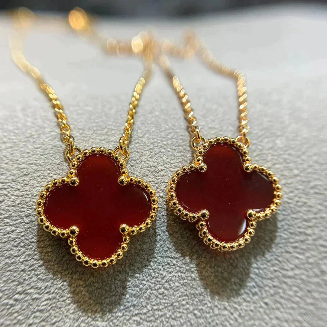 [Am jewelry]CLOVER 15MM CARNELIAN SINGLE FLOWER NECKLACE