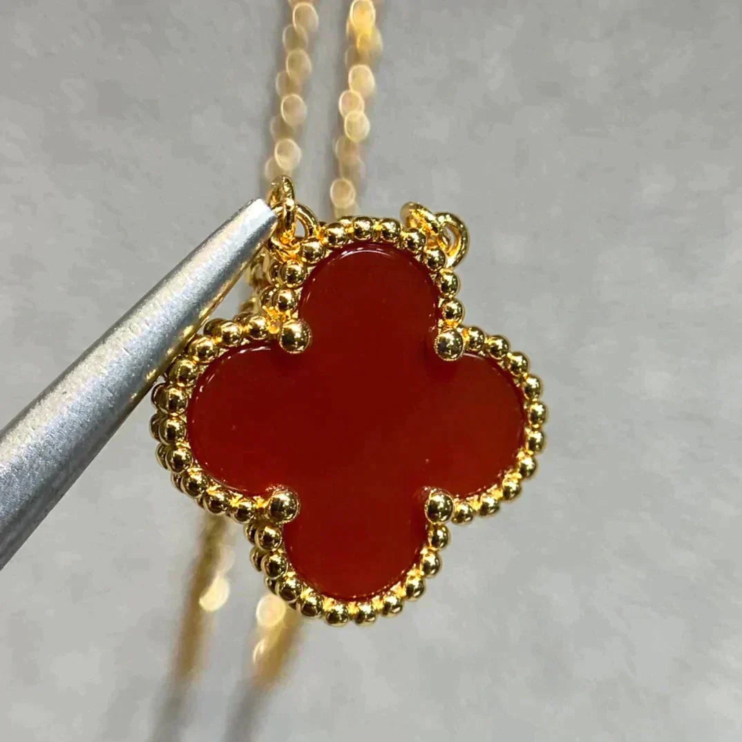 [Am jewelry]CLOVER 15MM CARNELIAN SINGLE FLOWER NECKLACE