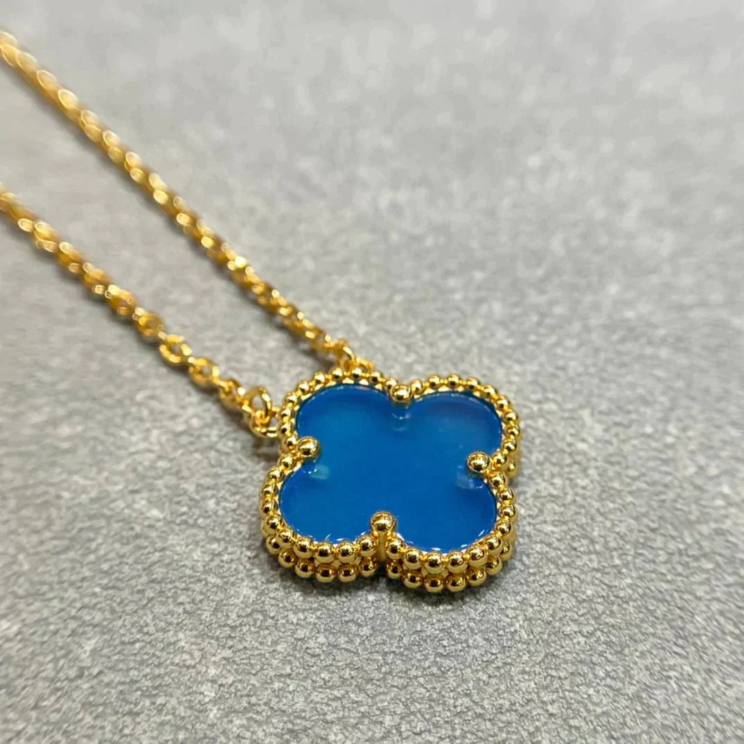 [Am jewelry]CLOVER 15MM BLUE AGATE NECKLACE