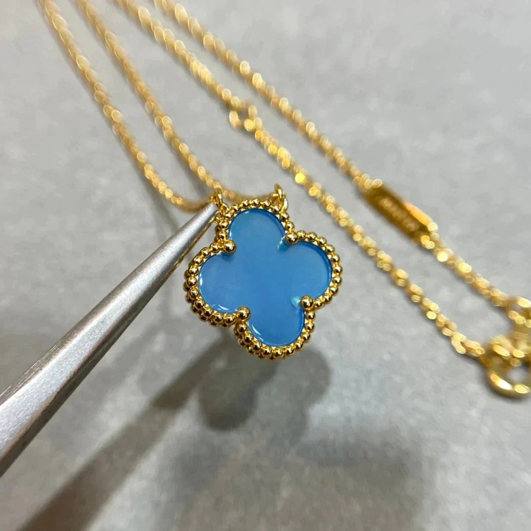 [Am jewelry]CLOVER 15MM BLUE AGATE NECKLACE