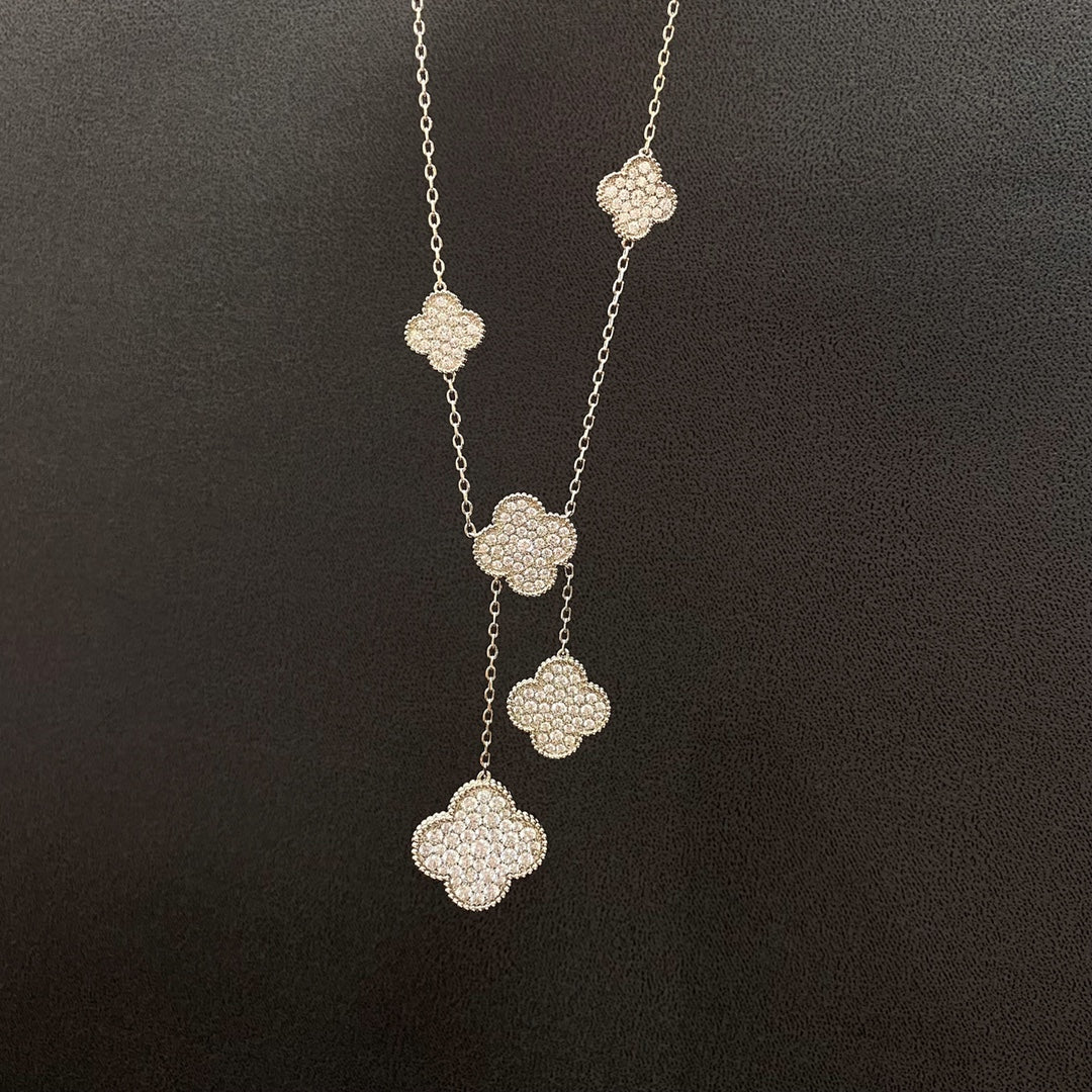 [Am jewelry]CLOVER 5 MOTIFS SILVER DIAMONDS NECKLACE