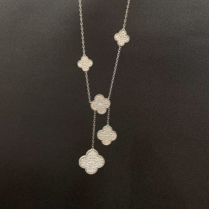 [Am jewelry]CLOVER 5 MOTIFS SILVER DIAMONDS NECKLACE