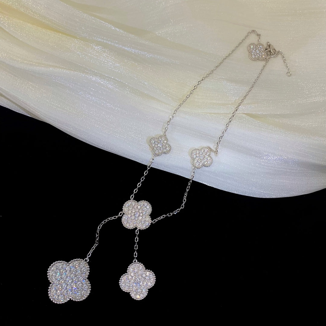 [Am jewelry]CLOVER 5 MOTIFS SILVER DIAMONDS NECKLACE