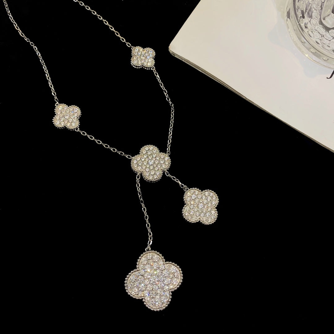 [Am jewelry]CLOVER 5 MOTIFS SILVER DIAMONDS NECKLACE