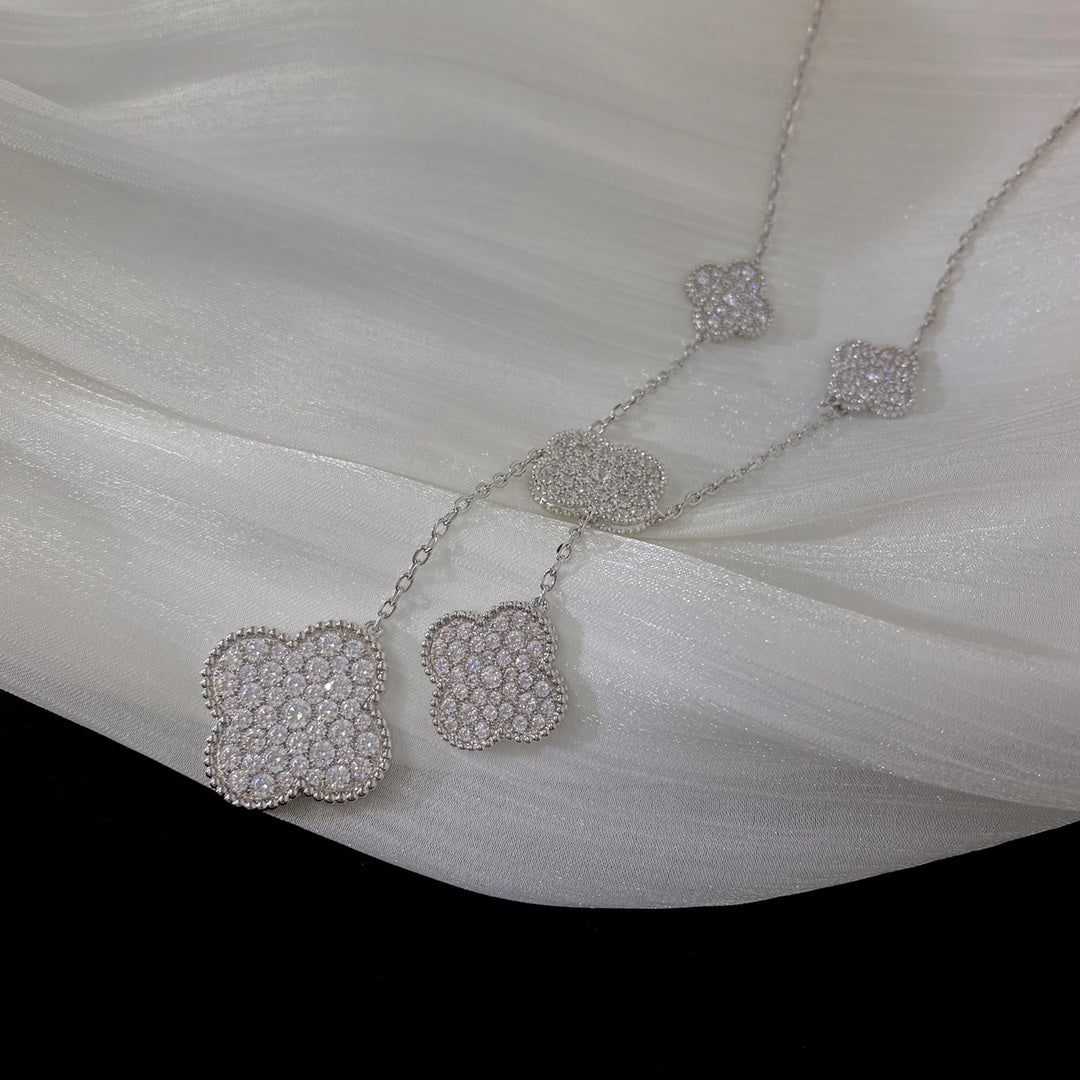 [Am jewelry]CLOVER 5 MOTIFS SILVER DIAMONDS NECKLACE