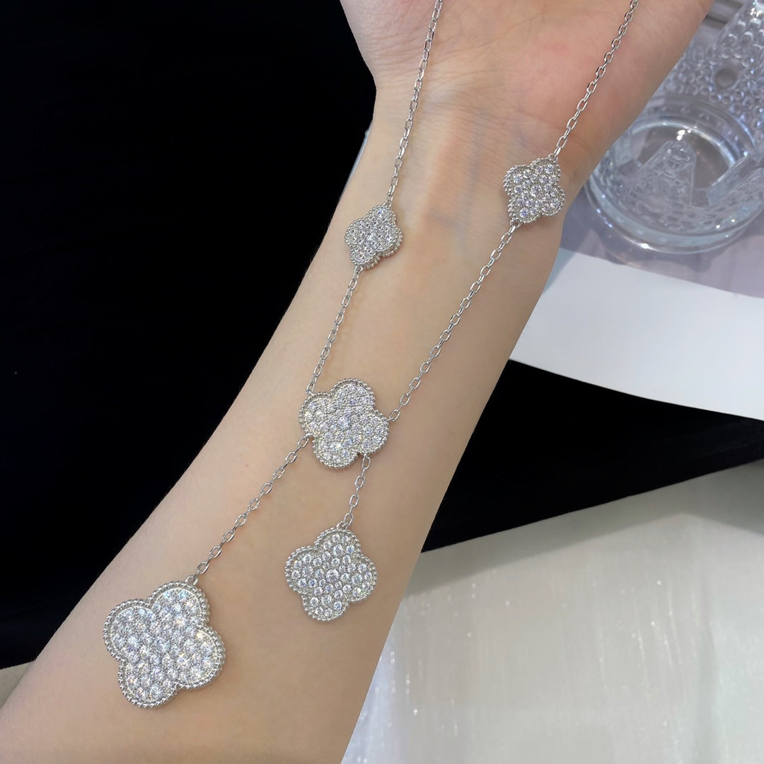 [Am jewelry]CLOVER 5 MOTIFS SILVER DIAMONDS NECKLACE