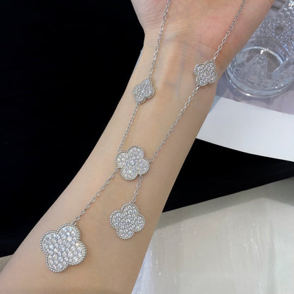 [Am jewelry]CLOVER 5 MOTIFS SILVER DIAMONDS NECKLACE