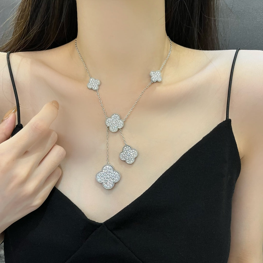 [Am jewelry]CLOVER 5 MOTIFS SILVER DIAMONDS NECKLACE
