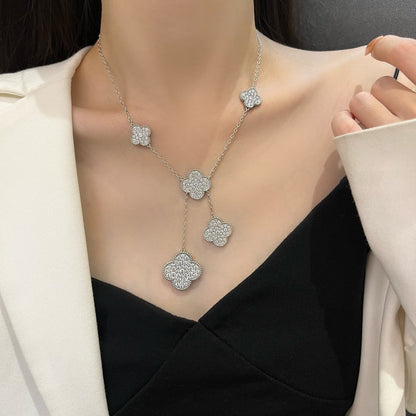 [Am jewelry]CLOVER 5 MOTIFS SILVER DIAMONDS NECKLACE