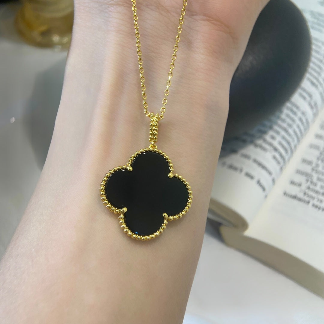 [Am jewelry]CLOVER 25MM NECKLACE GOLD ONYX