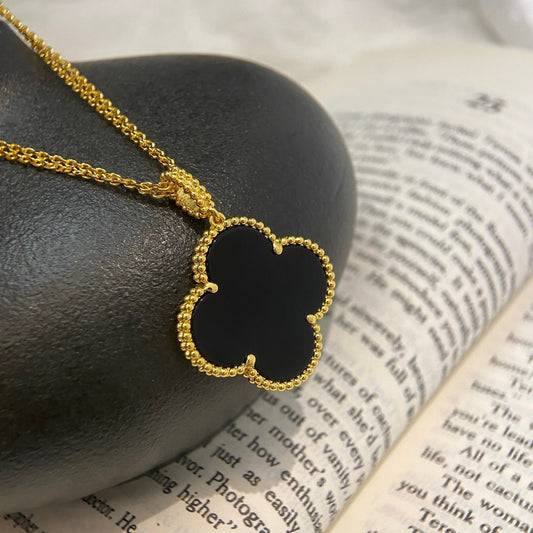 [Am jewelry]CLOVER 25MM NECKLACE GOLD ONYX