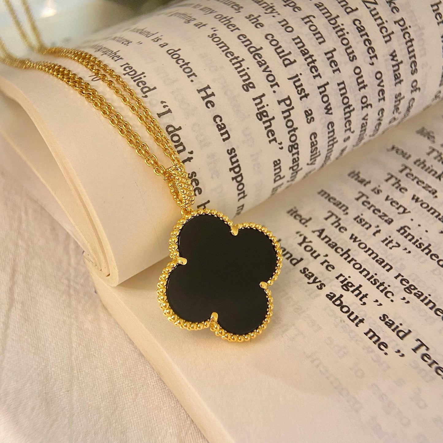 [Am jewelry]CLOVER 25MM NECKLACE GOLD ONYX