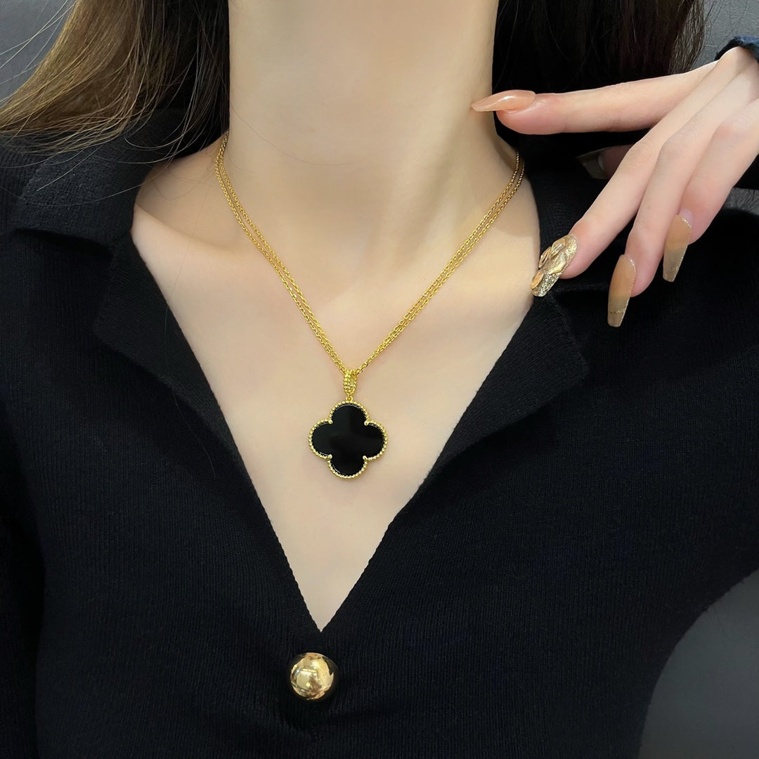 [Am jewelry]CLOVER 25MM NECKLACE GOLD ONYX