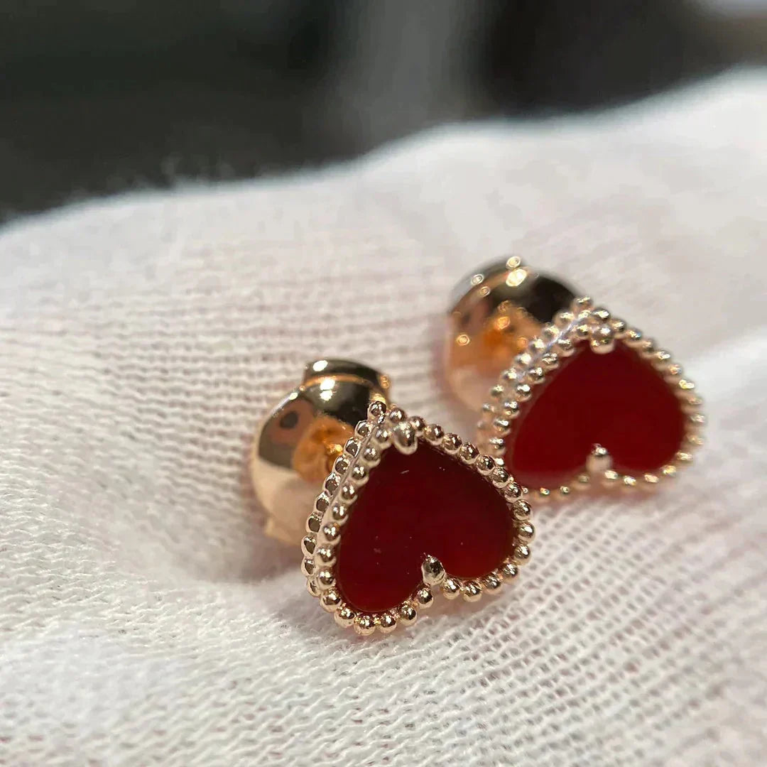 [Am jewelry]HEART CARNELIAN STUD EARRINGS