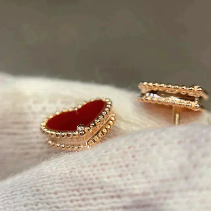 [Am jewelry]HEART CARNELIAN STUD EARRINGS