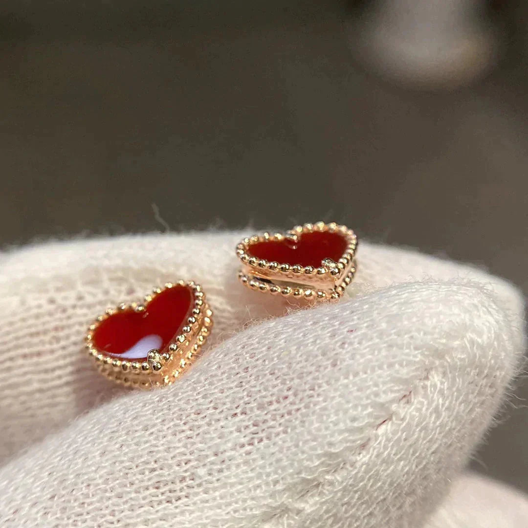[Am jewelry]HEART CARNELIAN STUD EARRINGS