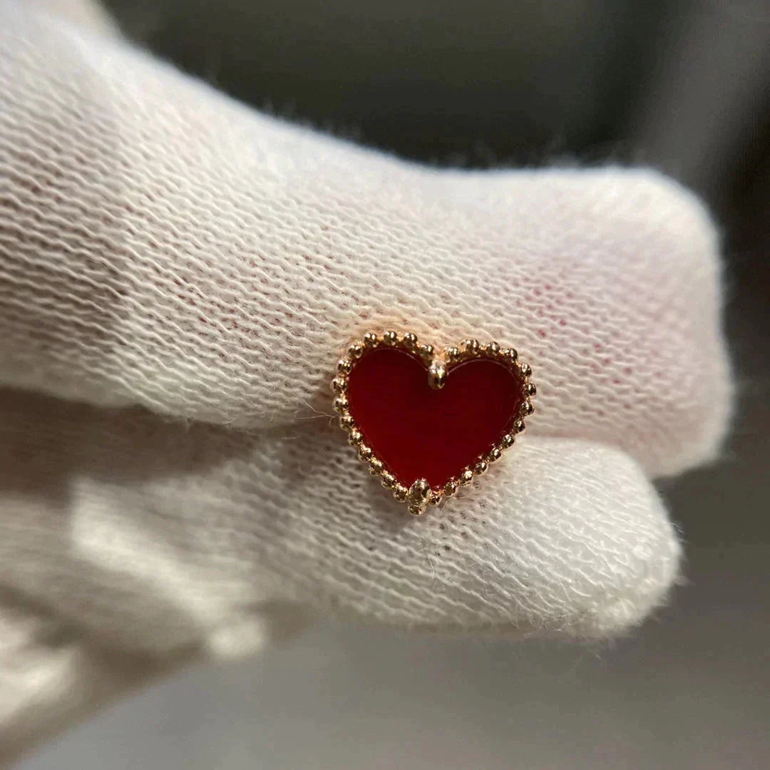 [Am jewelry]HEART CARNELIAN STUD EARRINGS