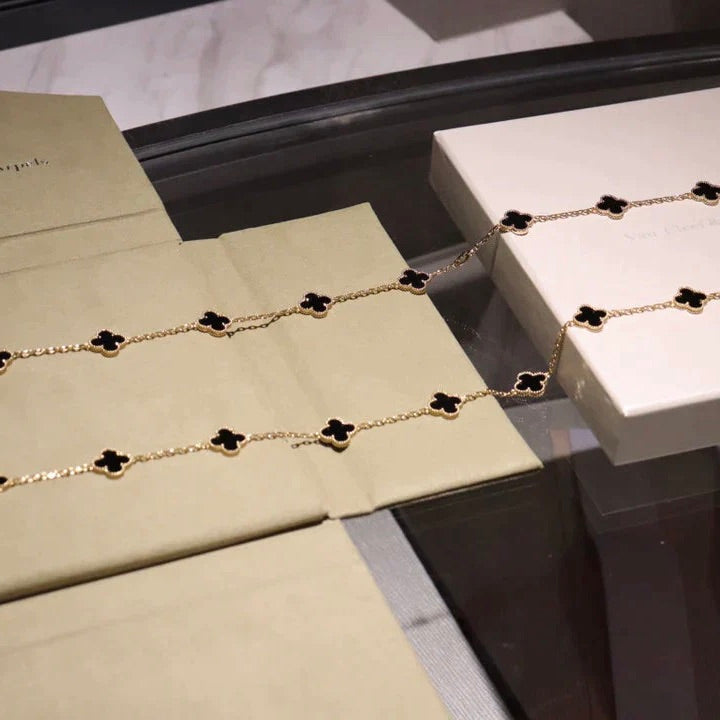 [Am jewelry]CLOVER 20 MOTIFS ONYX NECKLACE
