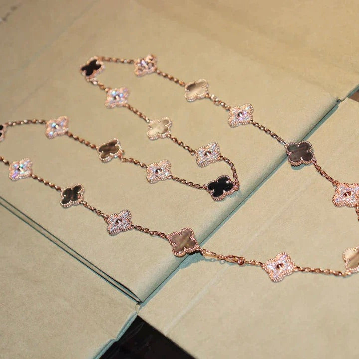 [Am jewelry]CLOVER 20 MOTIFS DARK MOP DIAMOND  NECKLACE